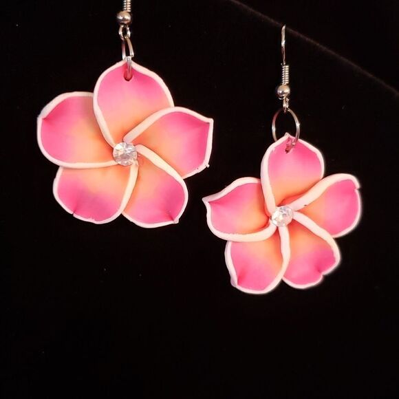 Beautiful Pink Orange Tropical Flower Blossom Earrings - Picture 2 of 3